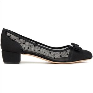 SALVATORE FERRAGAMO Vara Dots bow-embellished flocked mesh pumps